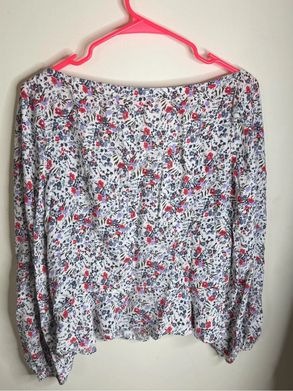 Abercrombie & Fitch White Floral Puff Sleeve Blouse